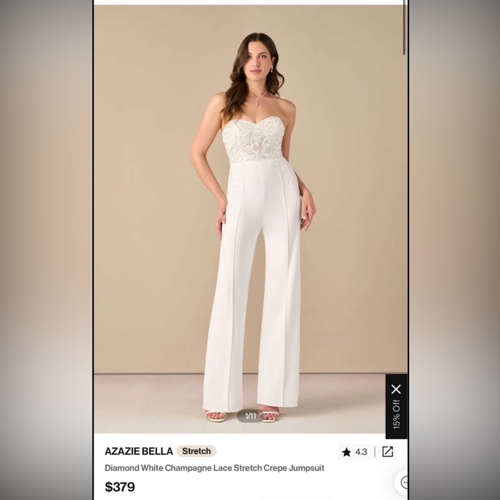 Azazie Jumpsuit in White Diamond! Perfect condition, never worn. NWT